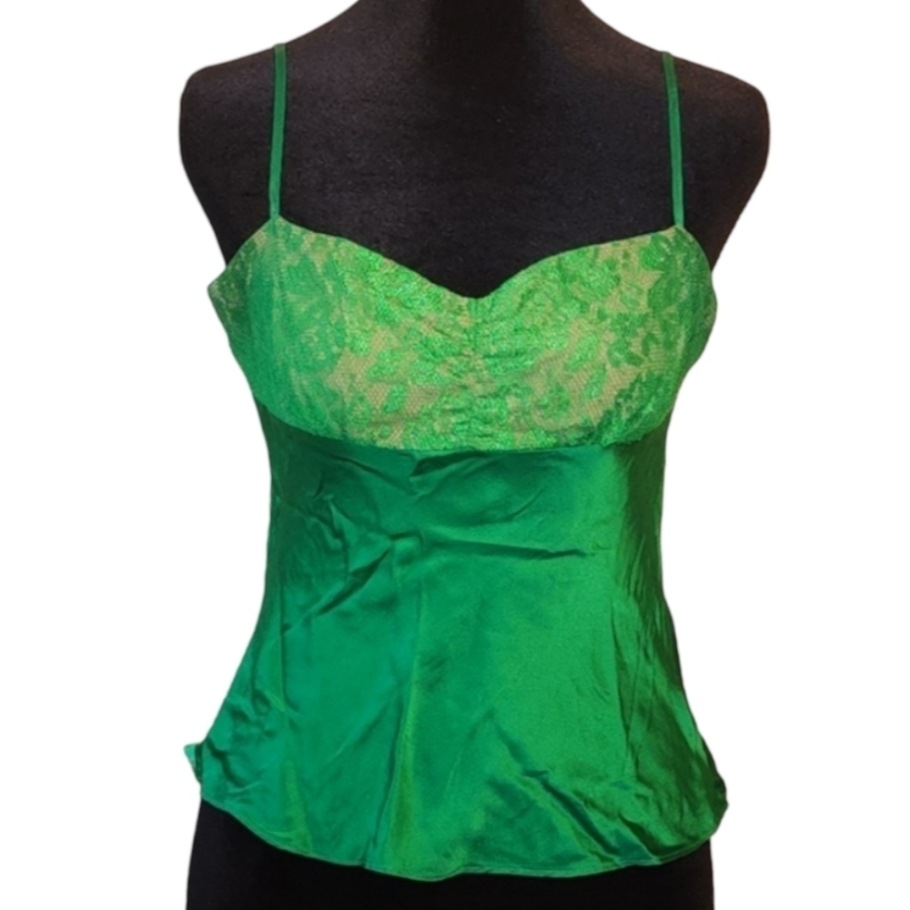 Ice Girl Top Womens M Elegant Green Silk Adjustable Straps Feminine Romantic